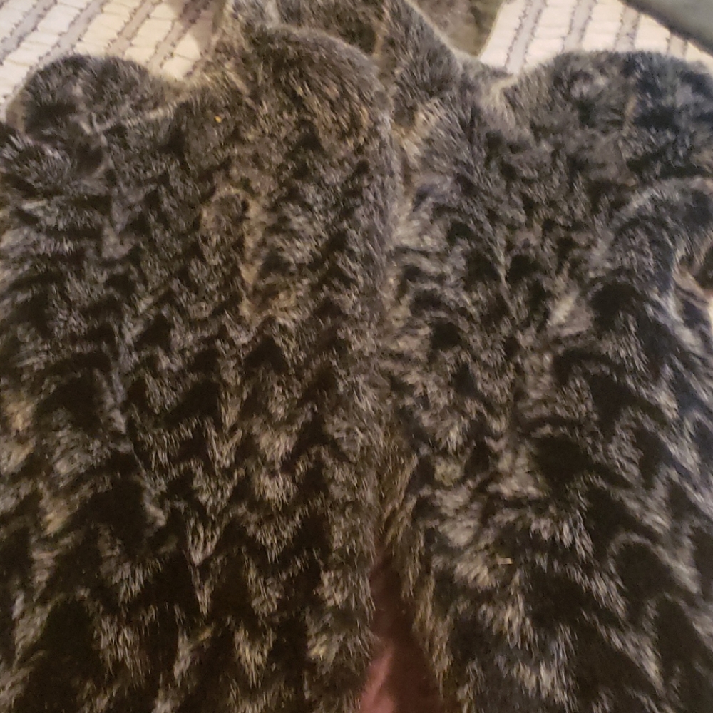 Fake fur jacket.  Black and Grey pattern